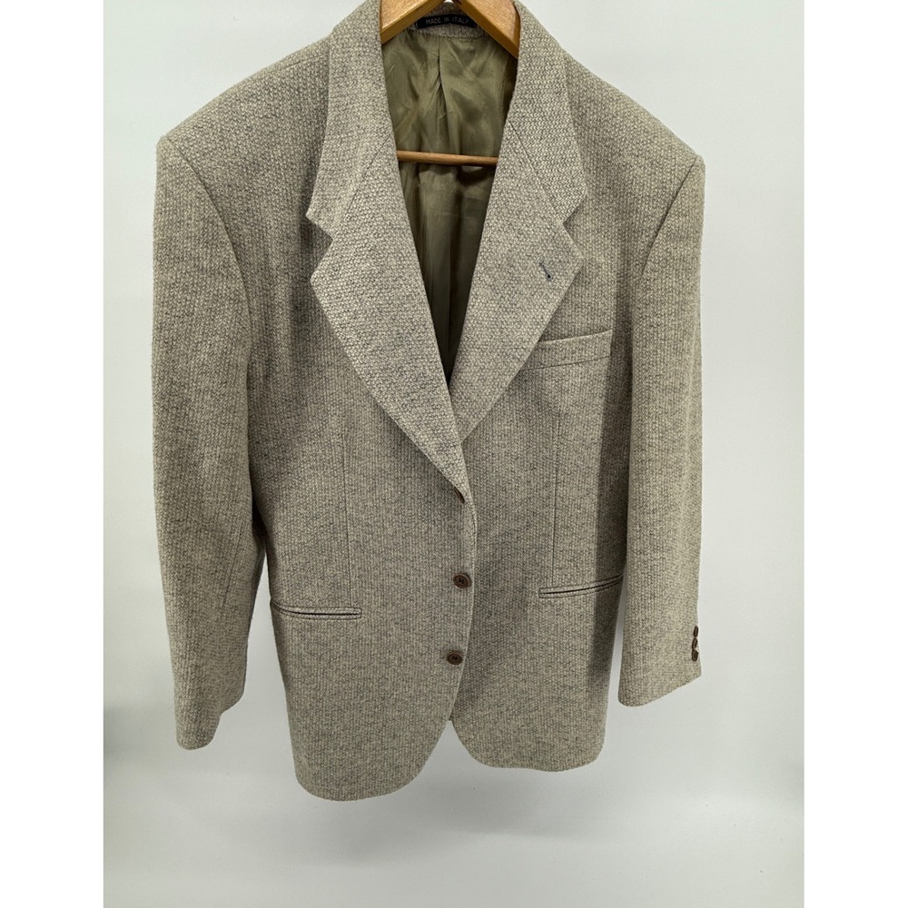 Vtg Pronto Uomo Mens Tweed Blazer Sport Coat Jacket Made in Italy Brown Tan sz42